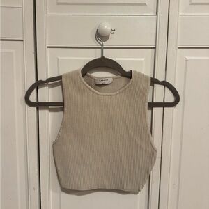 Babaton Ribbed Tan Crop Top